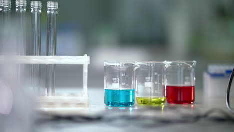 Laboratory-glassware-in-chemical-lab.-Chemical-liquids-in-laboratory-flasks